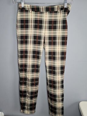 H&M Plaid/Tartan Classic Heritage Stretch Pants-Womens 8-Black/Red/Cream-Casual